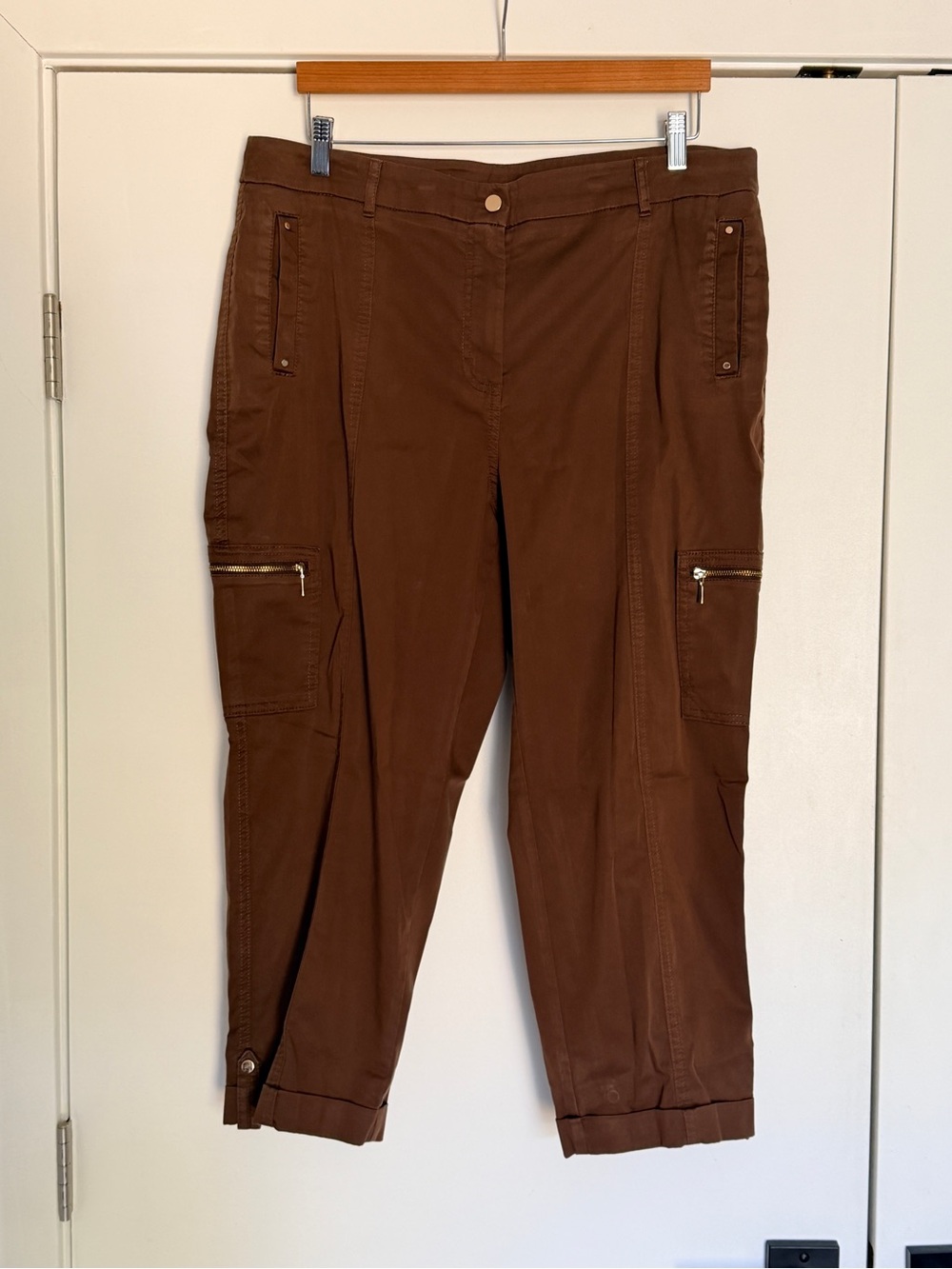 Chico's Brown Cargo Crop Pants with Zip Pockets